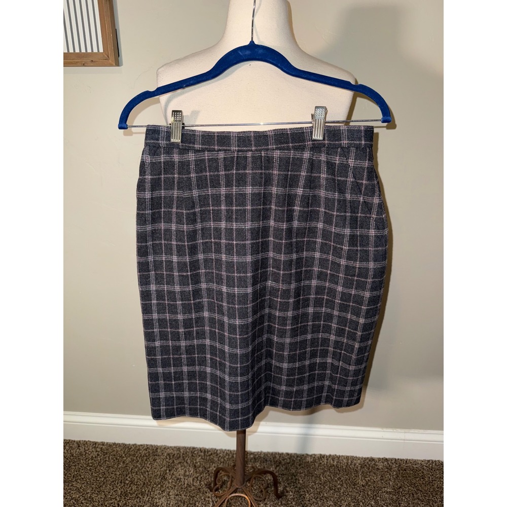 Pendleton‎ Wool Plaid Pencil Skirt Womens Size 10 Charcoal Pink Classic Office